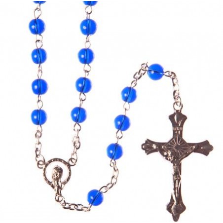 Boxed Blue Glass Rosary.252/10.