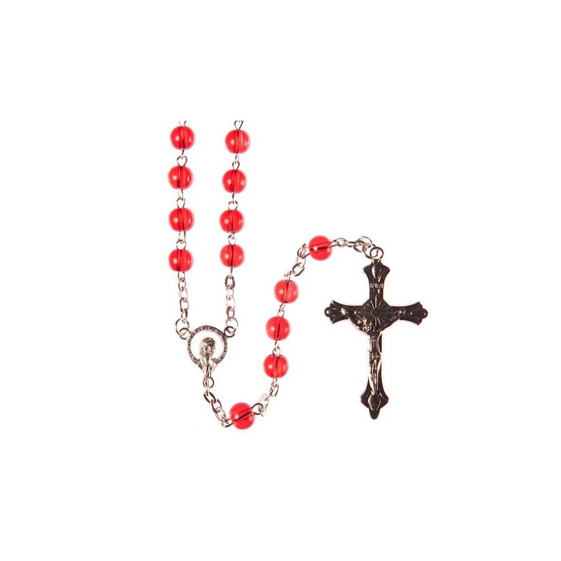 Boxed Red Glass Rosary. 252/10.