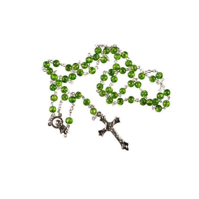 Boxed Green Glass Rosary. 252/10.