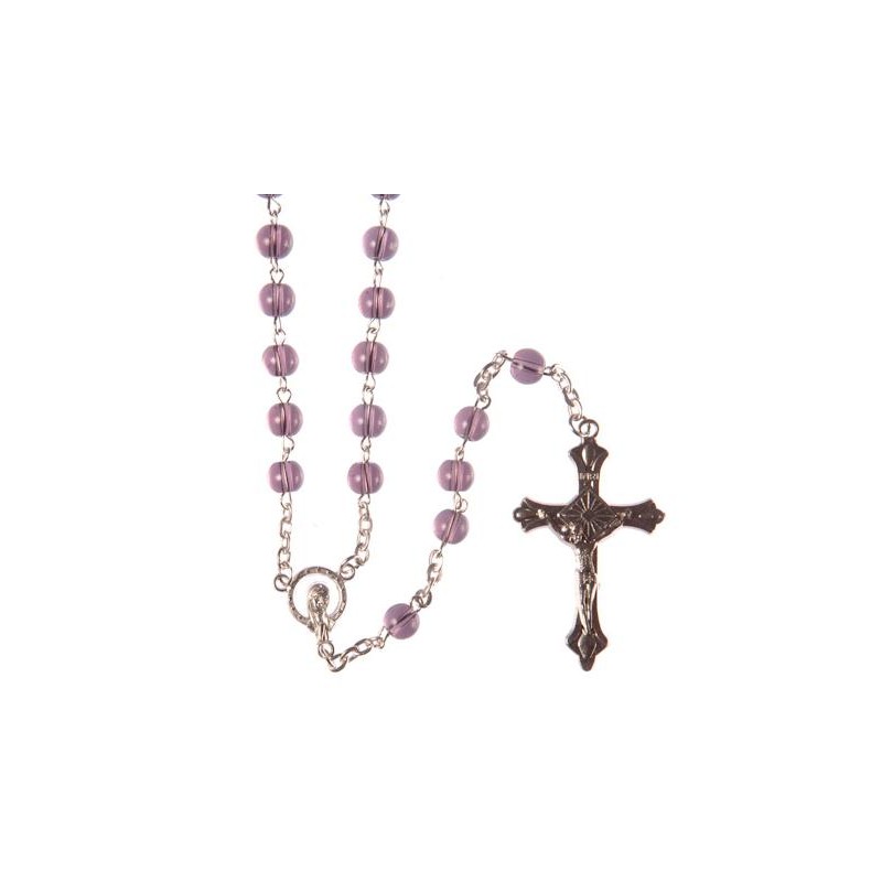 Boxed Amethyst Glass Rosary. 252/10.