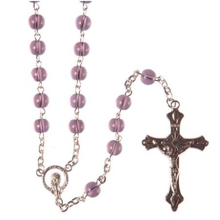 Boxed Amethyst Glass Rosary. 252/10.