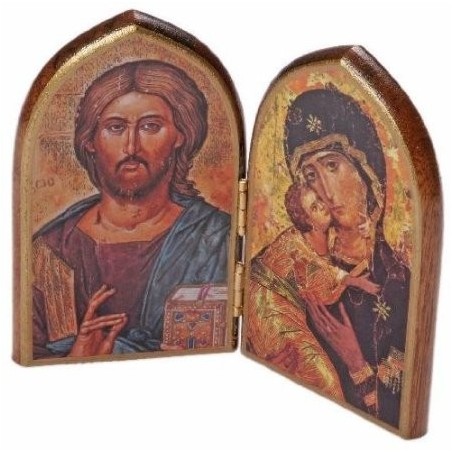 Our Lady and Christ Wooden Icon. Dyptych Icon