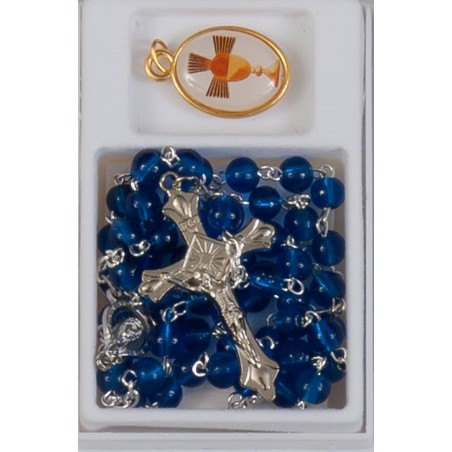 Blue Holy Communion Rosary with Medal. HC1MED.