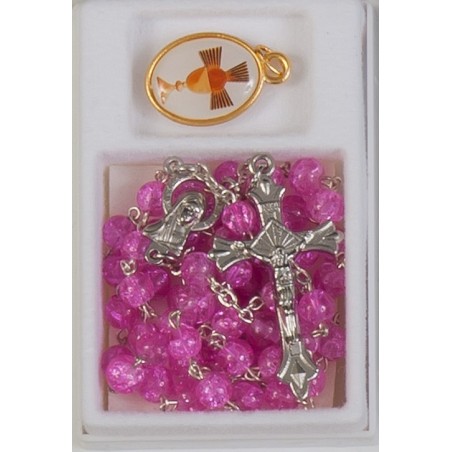 Pink Bead Communion Rosary with Medal.HC1MED.