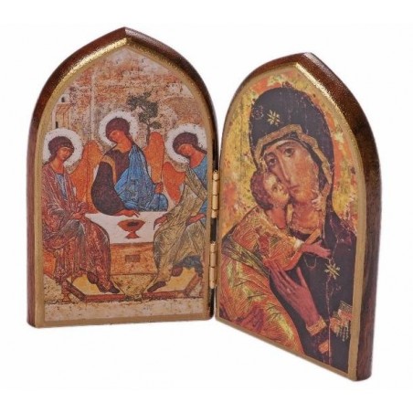 Our Lady and Holy Tinity Wooden Icon. Dyptych Icon