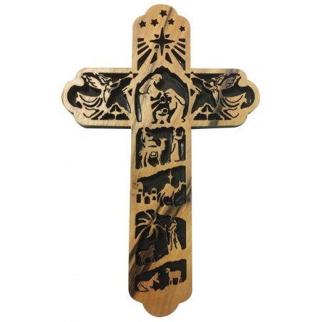 15 cms Olive Wood Nativity Cross. 48/292.