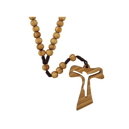 Olive Wood Tau Cross Cord Rosary. 140/46.