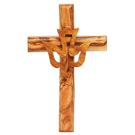 12cms Olive Wood Dove on Cross. 44/292.