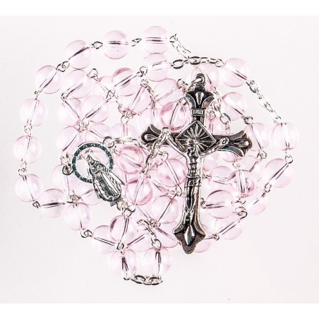 Boxed Pink Glass Rosary. 292/10.