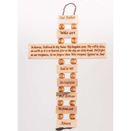 15cms Olive Wood Lord's Prayer Cross. 56/292.