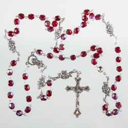 Garnet Glass Rosary Beads. Metal Rose Paters. 902/3.
