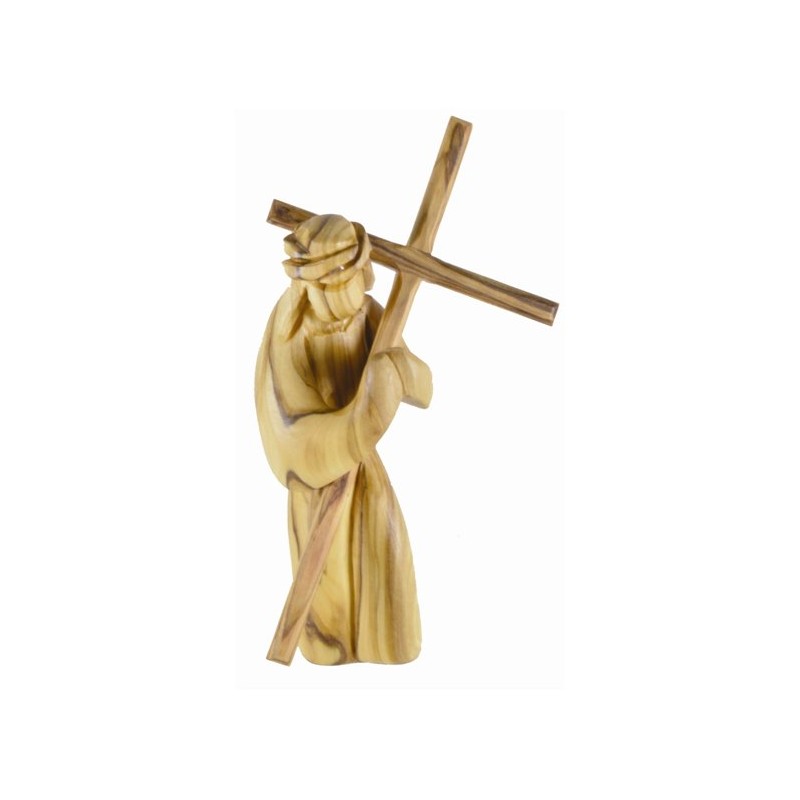 14 cm Hand Carved Statue of Christ carrying his cross. 14/292.