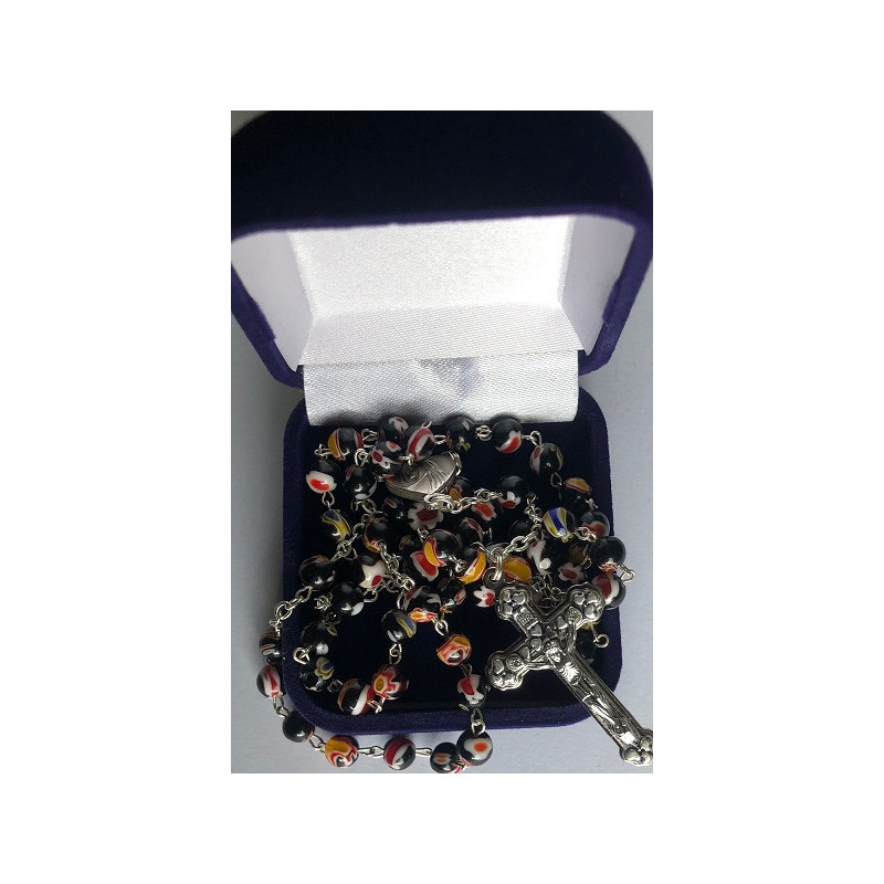 Multi coloured black glass Rosary. 361/3.