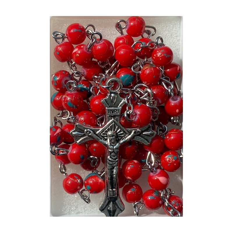 Boxed Red Rosary. 383/10.