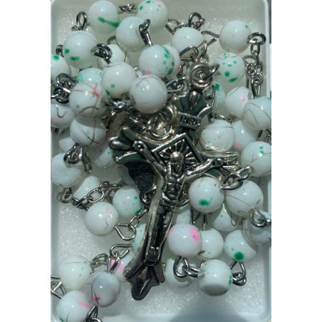 Boxed White Rosary. 383/10.