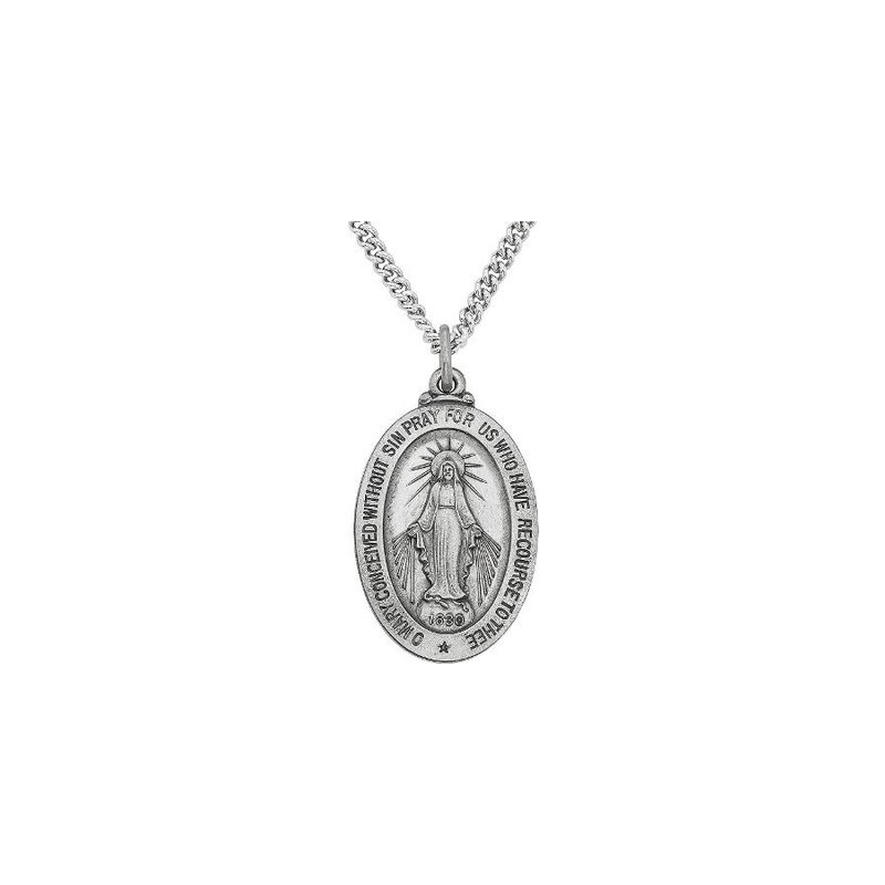16mm Sterling Silver Miraculous Medal and Chain. 1098/8P.