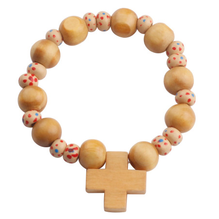 Natural wood bead bracelet with cross. 34/4.