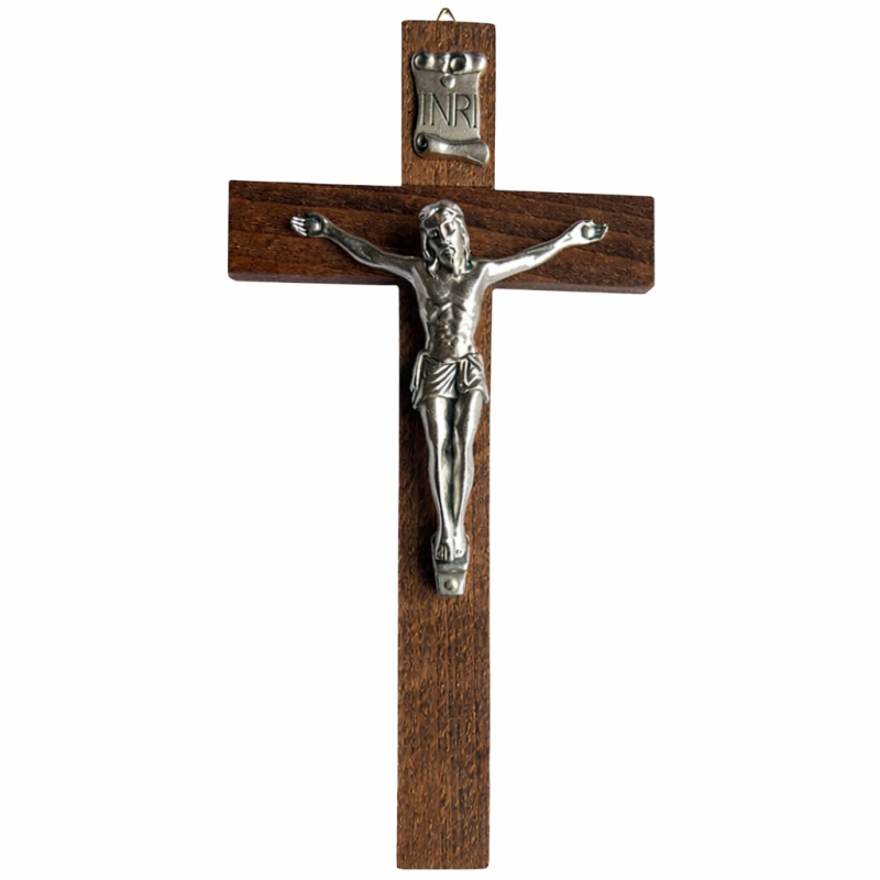 21cm Crucifix Brown Wood Cross with Metal Corpus. 25/7.