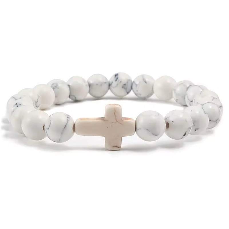 White Natural Stone Cross Bracelet. 37/3