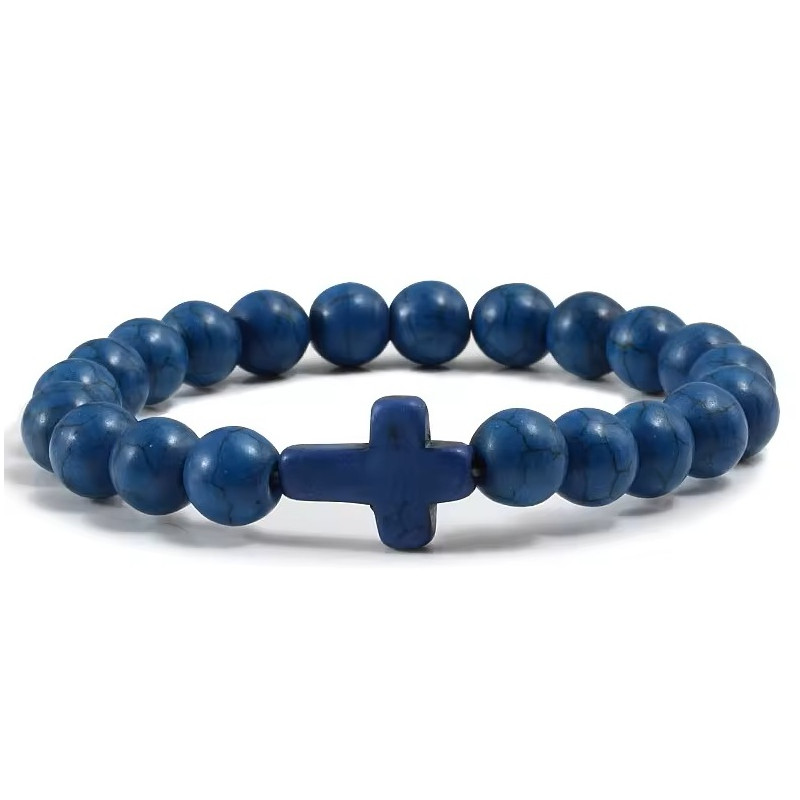 Blue Natural Stone Cross Bracelet. 37/3