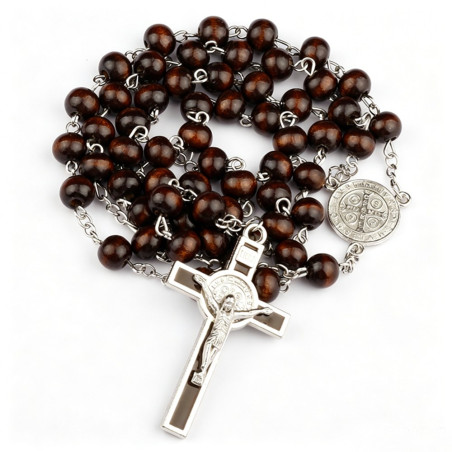 Brown Wood St Benedict Rosary Bead. 188/11.