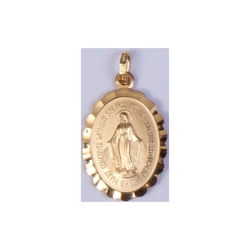 16mm 9ct Gold Miraculous Medal serrated edge