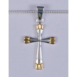 22mm Sterling Silver Gilt Tipped Cross and Necklet 