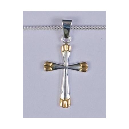 22mm Sterling Silver Gilt Tipped Cross and Necklet 