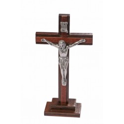 20cm Crucifix wood cross and base with metal corpus