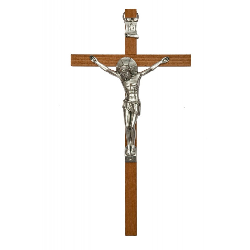 20cm Crucifix wood cross with oxidised metal corpus
