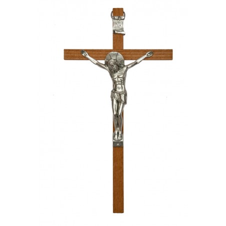 20cm Crucifix wood cross with oxidised metal corpus