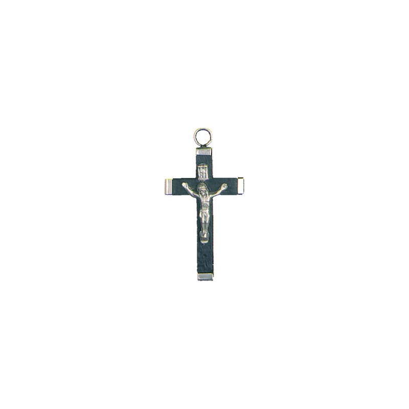Pack of Three. 4cm Metal and Black Wood Crucifix. 