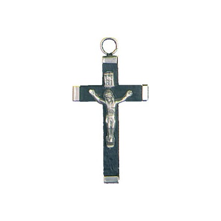 Pack of Three. 4cm Metal and Black Wood Crucifix. 