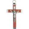 Pack of Three. 4cm Metal and Brown Wood Crucifix. 
