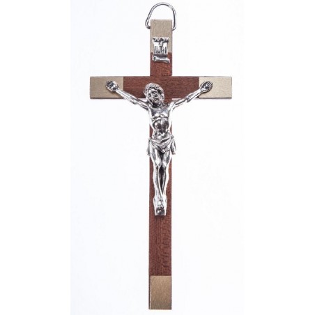 14 cm Metal and Brown Wood Crucifix. 