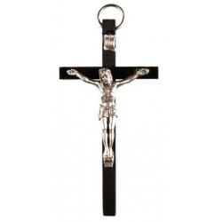 9cm Crucifix black wood cross with oxidised metal corpus