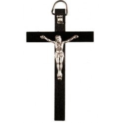 10cm Crucifix black wood cross with oxidised metal corpus