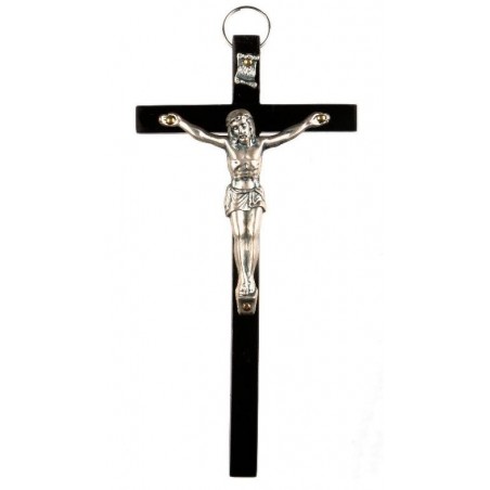 15cm Crucifix black wood cross with oxidised metal corpus