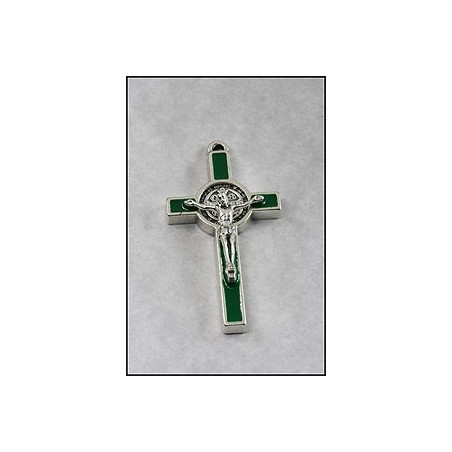 Pack of Three. 3cm Metal Green St. Benedict Cross Crucifix.
