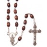 Brown Wood  Rosary Bead. With Metal Crucifix and Oval Wood Beads