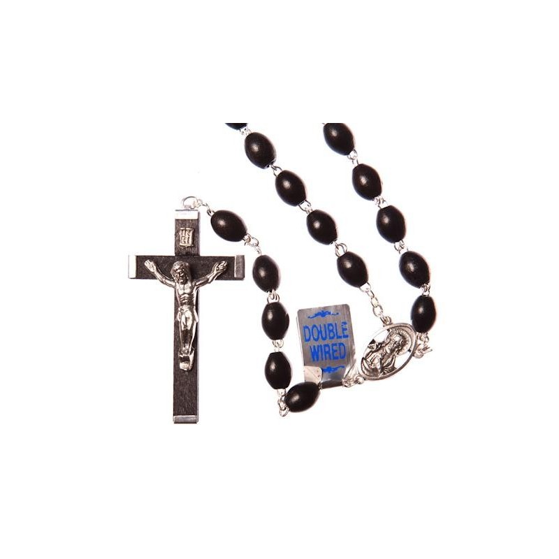 Extra Strong Double Wire Black Wood Rosary Bead. 