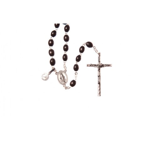 Black Wood  Rosary Bead. With Extra Strong Wire Metal Crucifix 