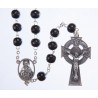 Black Wood Rosary Bead. With Metal Celtic Cross Crucifix and Carved Wood Beads