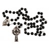 Black Wood Rosary Bead. With Metal Celtic Cross Crucifix and Carved Wood Beads