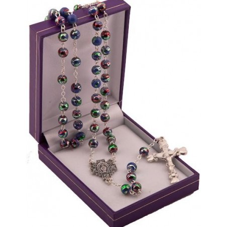 Purple Metallic Effect Rosary Beads. Supplied in Gift Presentation Case.