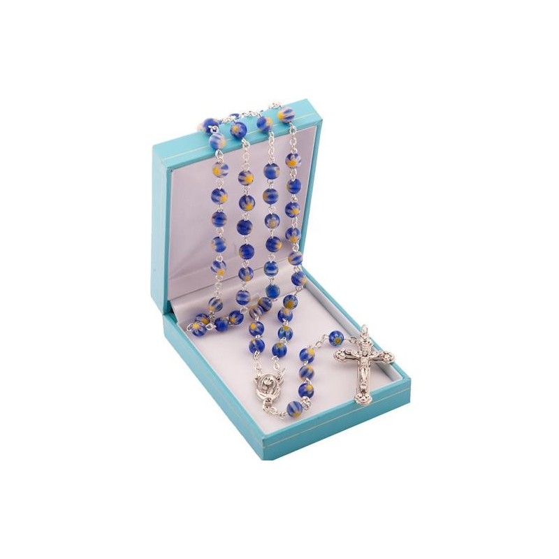 Blue Rosary Beads. Supplied in Gift Presentation Case.