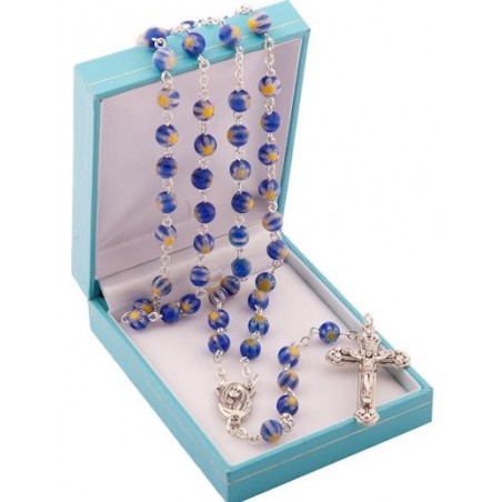 Blue Rosary Beads. Supplied in Gift Presentation Case.