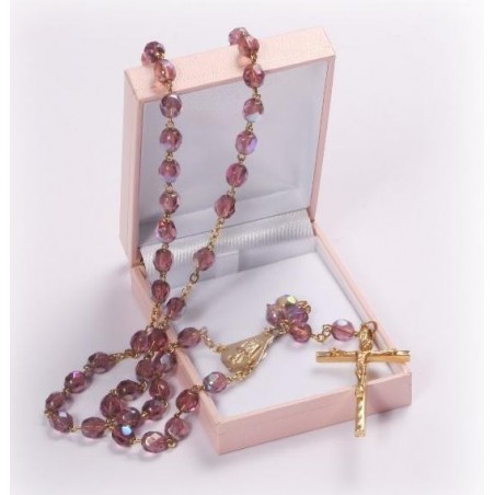 Amethyst Glass Rosary Beads. Supplied in Gift Presentation Case.