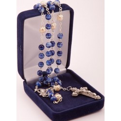 Blue Rosary Beads. Supplied in Gift Presentation Case.