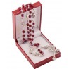 Garnet Red Crystal Glass Rosary Beads. Metal Rose Paters.Supplied in Gift Presentation Case.